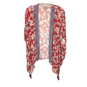 Knox Rose Strawberry Jam Red Floral Open Kimono Cardigan